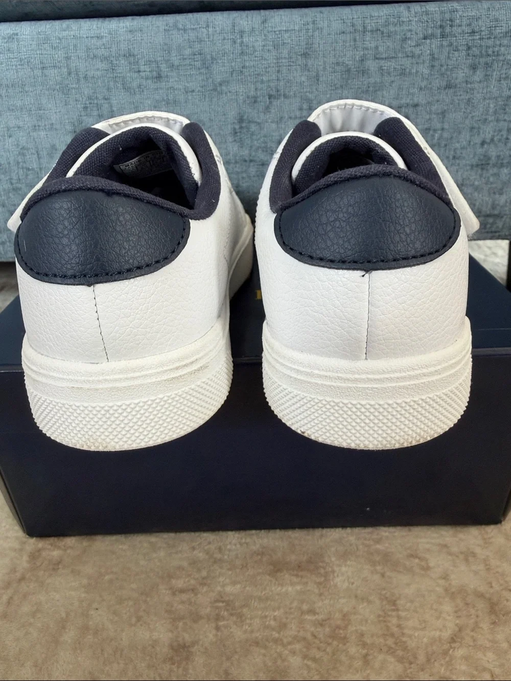 Polo by Ralph Lauren White Leather Kids Sneakers with Navy Trim Unisex